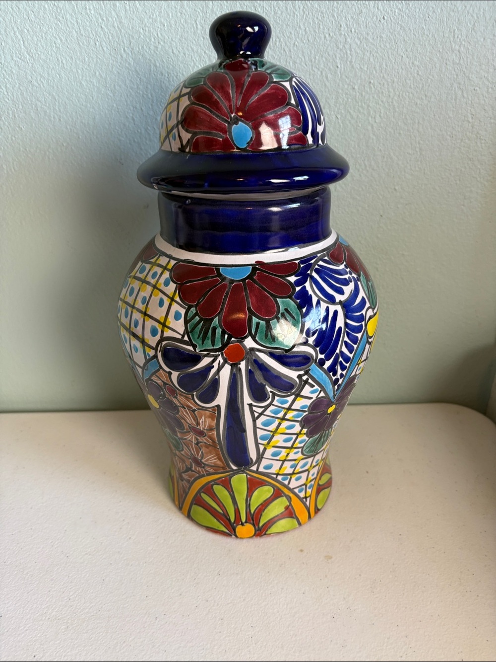 Handmade Mexican Ceramic Decorative Ginger Jar Multicolor